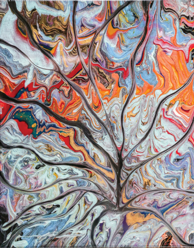  “Psychedelic Fire,” painted in acrylic on canvas, is an example of DeCook’s abstract works. DeCook said she took up fluid art and developed her own style. 