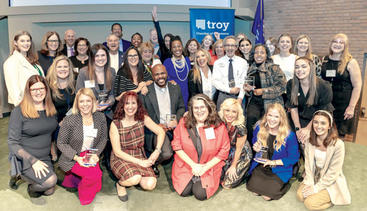  Members of the Troy Chamber of Commerce celebrated their best and brightest of the past year, pictured, with their Business Excellence Awards March 7. 