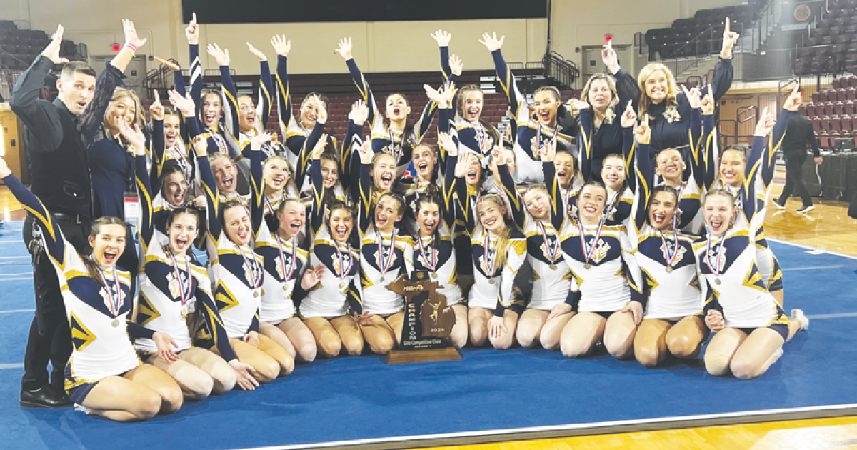  Rochester Hills Stoney Creek celebrates its Michigan High School Athletic Association Division 1 Competitive Cheer State Championship win at Central Michigan University’s McGuirk Arena March 1. 