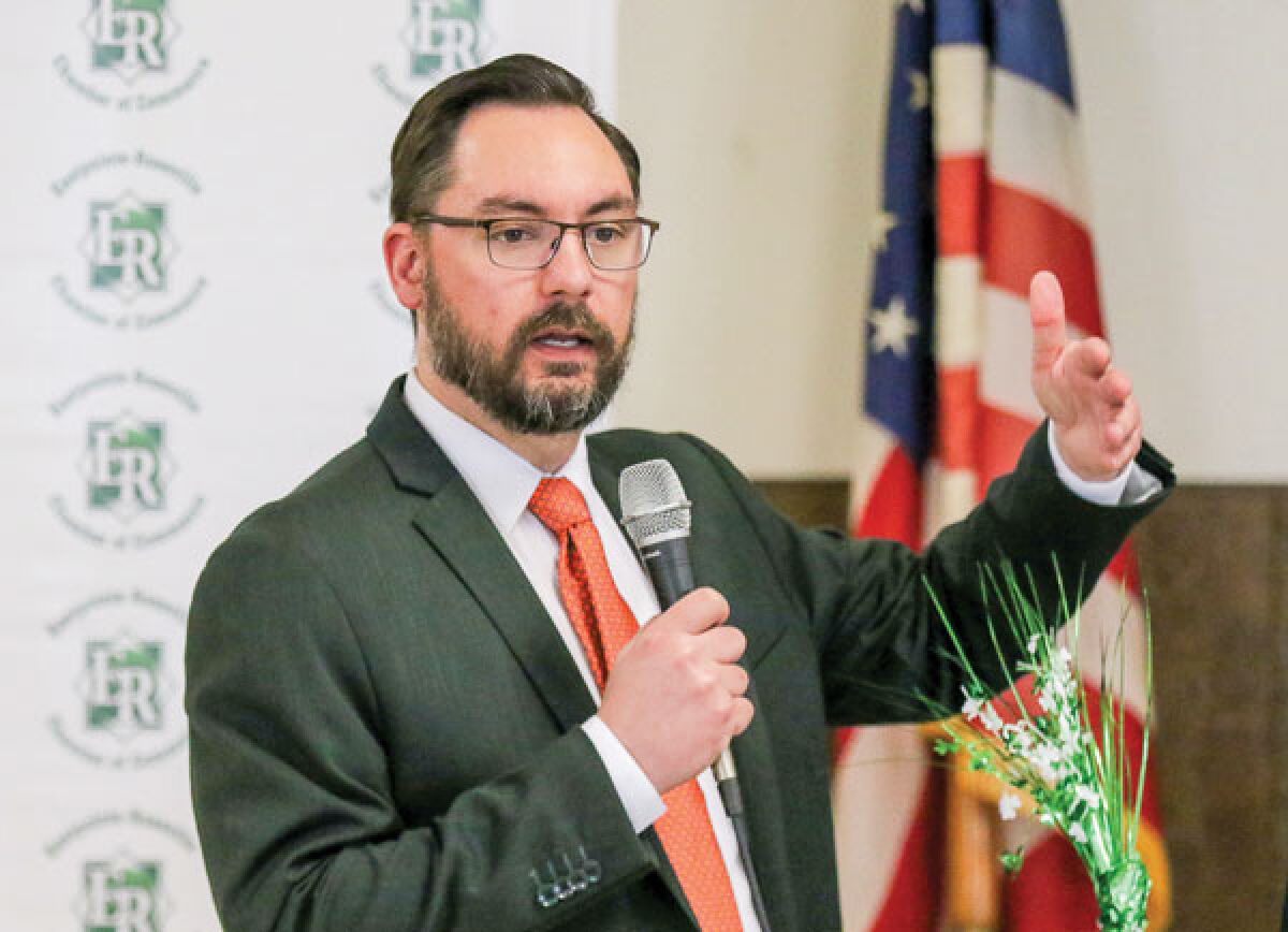  Michael Klinefelt addresses the crowd March 19 during his first State of the City as Eastpointe mayor. 