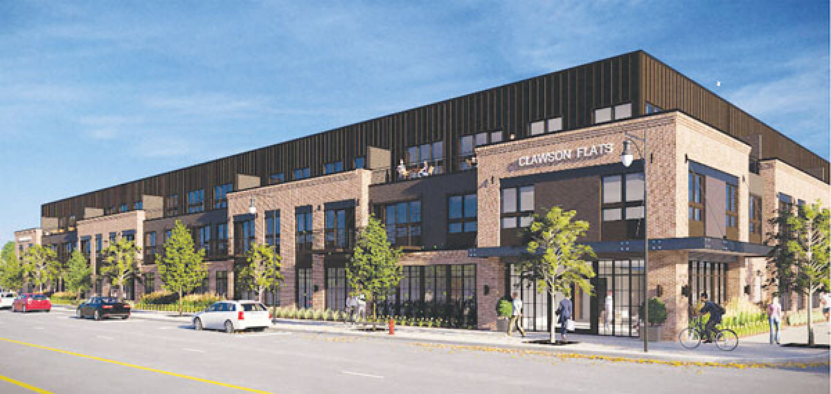  This color rendering of the Clawson Flats shows how the apartments might look facing North Main Street. 