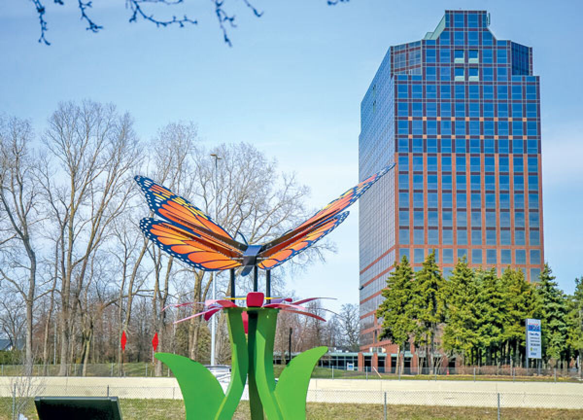  With funding from the City Center Advisory Board, phase two of the “Monarch Butterfly Sculpture,” outside Eaton Corp., will add a butterfly garden this year. 