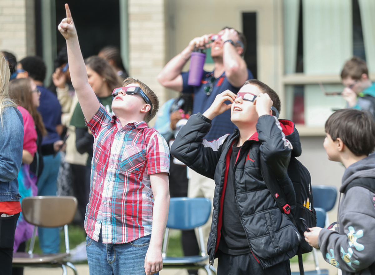  The Wolfe Middle School students viewed the near total solar eclipse last Monday with special glasses that science teacher Amber Baaso purchased through an educational grant.  