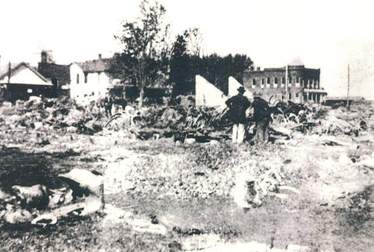  This photo shows the aftermath of the 1905 fire in the area of 14 Mile and Utica Road. 