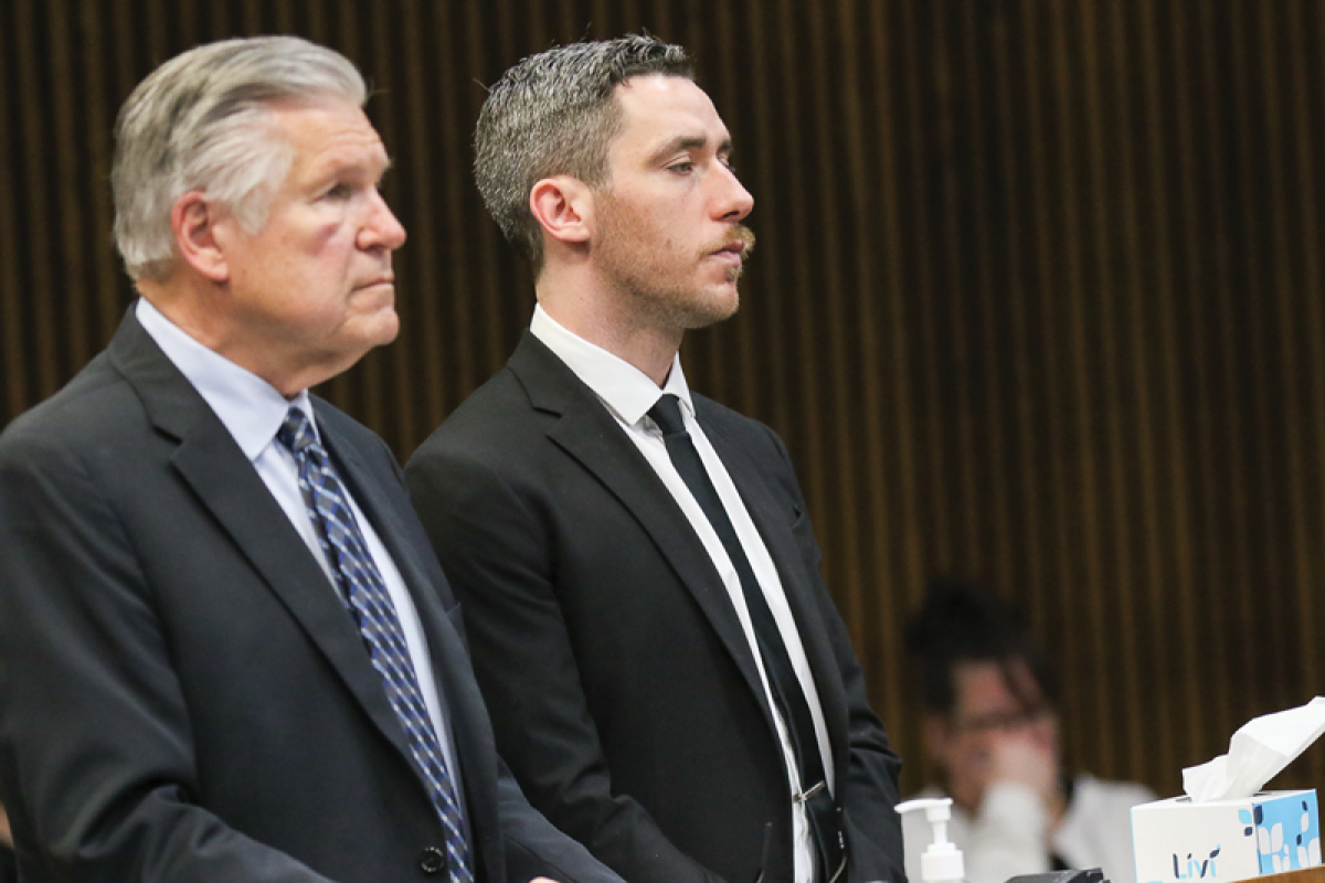  Accompanied by his attorney, Robert Ihrie, Edmond Doheny appears in front of 3rd Circuit Court Judge Kevin Cox for a final conference hearing April 8. 