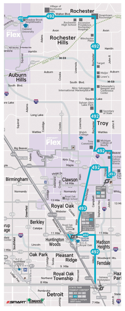  In the Rochester area, Route 492 will primarily traverse Squirrel, University/Walton and Rochester Road.  