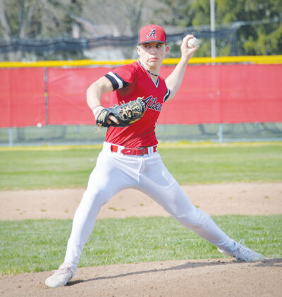  Troy Athens senior Parker Ciurla pitches during a matchup against Southfield A&T April 9 at Athens High School. 