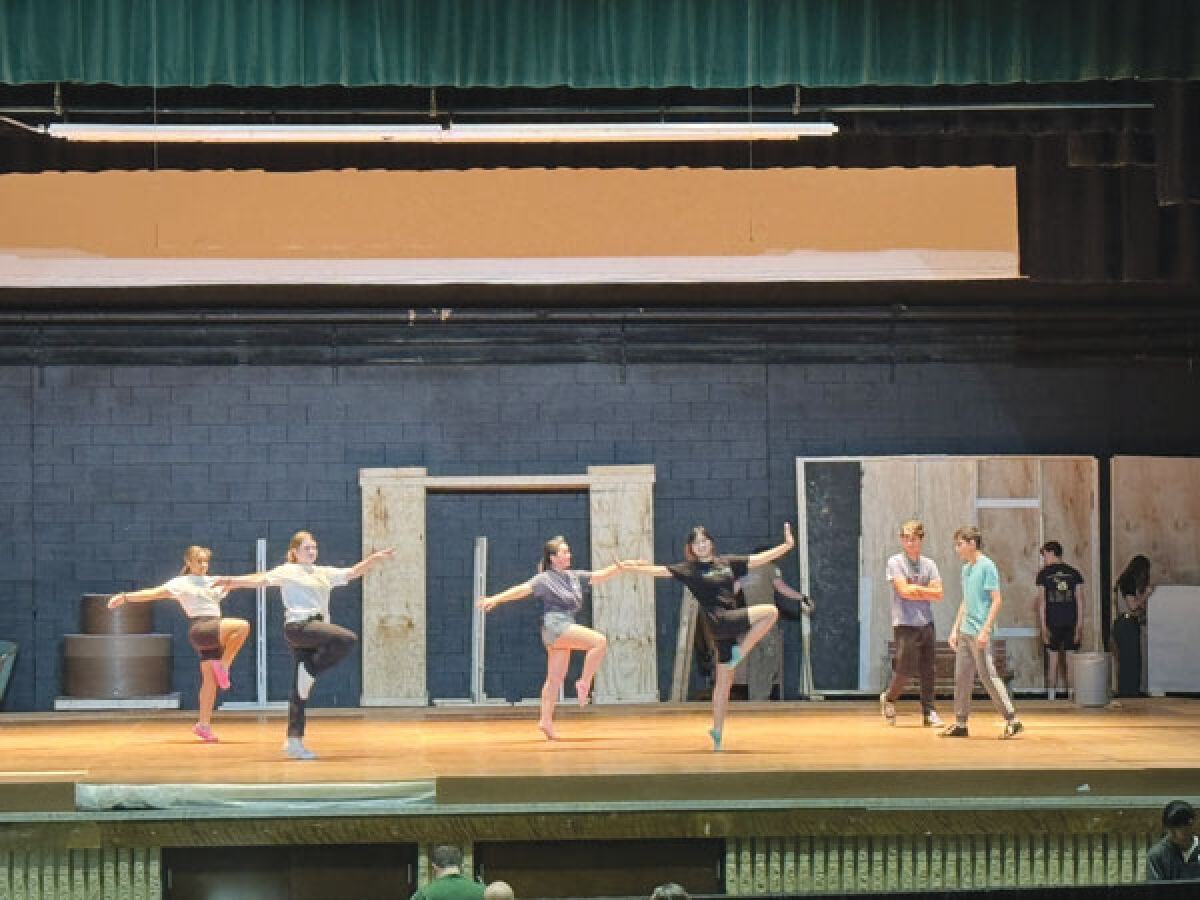  Students rehearse a dance for the Novi High School production of “Singin’ in the Rain.” Pictured from left are Sophie Long, Nian Kinnard, Isabelle Shi, Lilly Balino, Milan Thurman and Ishaan Thurman. 