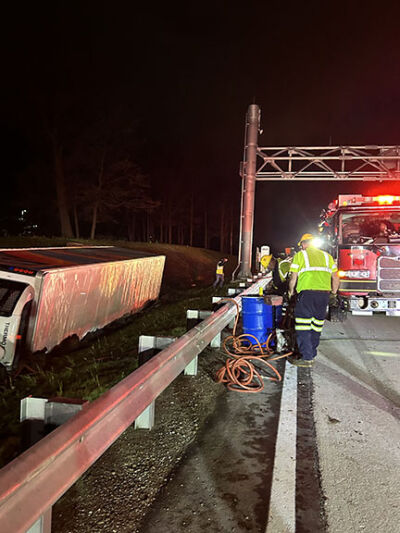  Emergency crews respond to the rollover crash that involved only a truck and resulted in no injuries at approximately 1:25 a.m. April 18. 