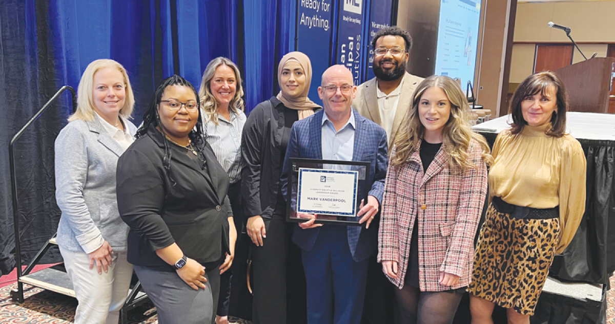  Sterling Heights City Manager Mark Vanderpool and members of the city’s Diversity, Equity and Inclusion Employee Council receive a Diversity, Equity and Inclusion Leadership Award from the Michigan Municipals Executives group Jan. 31 in Lansing. 