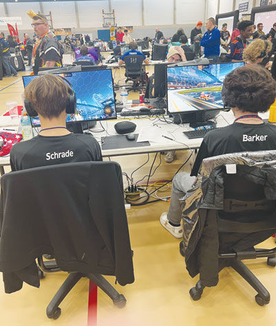  St. Clair Shores Lake Shore sophomore teammates Blake Schrade and Jacob Barker compete in Rocket League. 