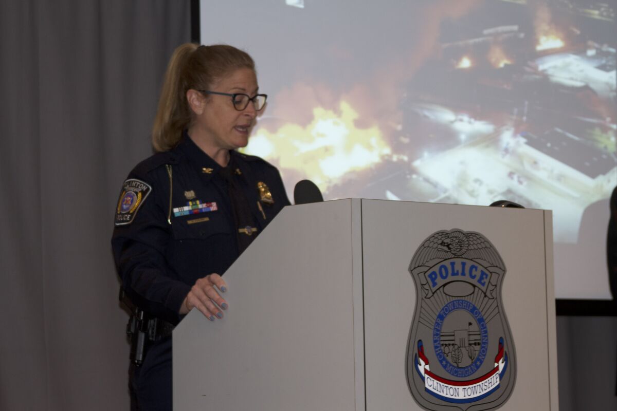  Clinton Township Police Chief Dina Caringi talks about how Goo Smoke Shop owner Noor Noel Kestou was apprehended at an April 26 press conference. 