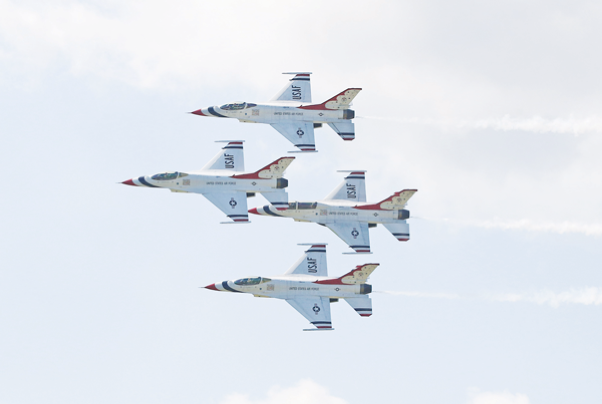  United States Air Force Thunderbirds F-16s fly in formation during the 2017 Selfridge open house. The Thunderbirds will perform at the show for the first time in seven years this June.  
