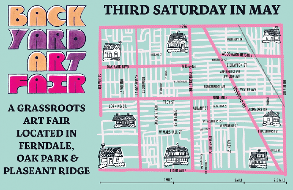  The Backyard Art Fair will be held May 18 across the cities of Ferndale, Oak Park and Pleasant Ridge. Five years after its beginning during COVID-19, the Backyard Art Fair will feature about 120 artists at 27 homes. 