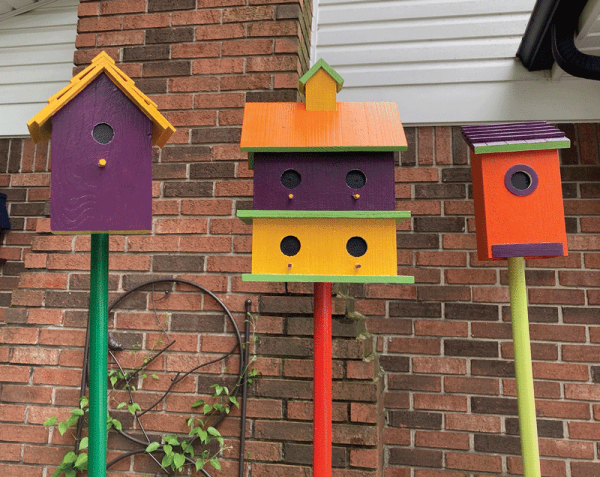  The Shelby Gardeners Club installed birdhouses and  other beautiful items in Heritage Garden, on the Shelby Township  municipal grounds, at the end of May. 