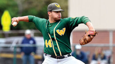  Wayne State University senior Nicholas O’Dea pitches in Wayne State’s 6-3 loss to Illinois-Springfield in the Midwest Regionals at Harwell Field in Detroit May 22. 