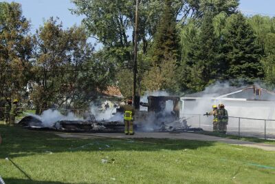  A garage adjacent to the destroyed home also suffered fire damage, but firefighters were able to save the structure. 