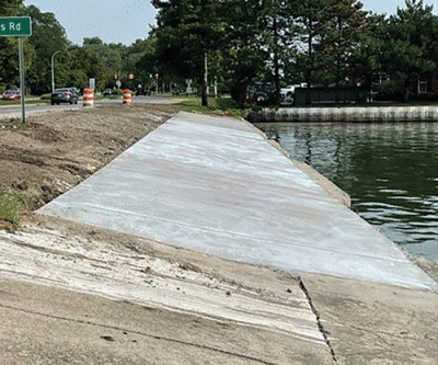  These photos show the before and after of emergency repairs undertaken on a section of seawall south of Pier Park in Grosse Pointe Farms. More than a dozen sections of badly deteriorated seawall in the Farms and Grosse Pointe Shores are being shored up this year with state funding. 