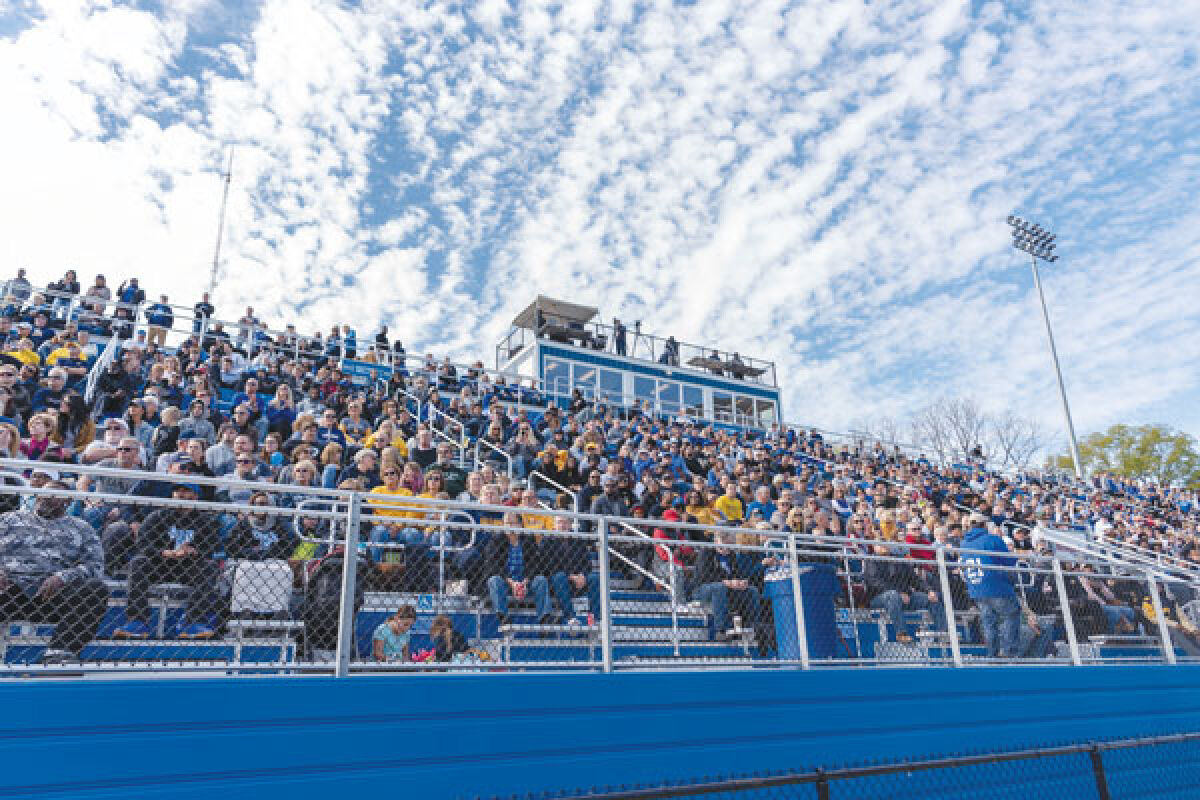  Since its first season in 2018, Lawrence Technological University’s football team has been one of the successful programs to recruit well outside the Michigan area. Pictured is a stand of fans from last season’s homecoming game. 