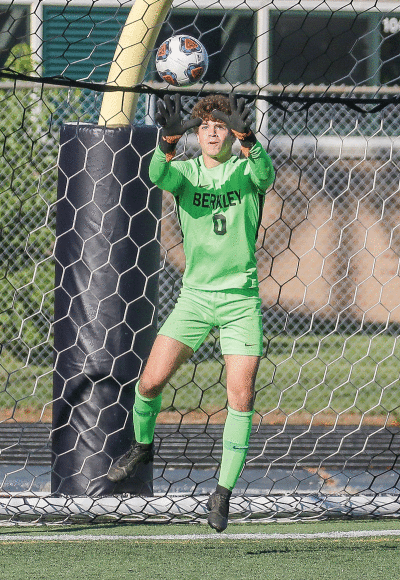  Berkley junior goalkeeper Seth Davidson makes a save. 