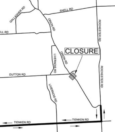 Motorists are asked to use the detour route, which is Rochester Road to Tienken Road to Adams Road, back to Orion Road, and vice versa.  