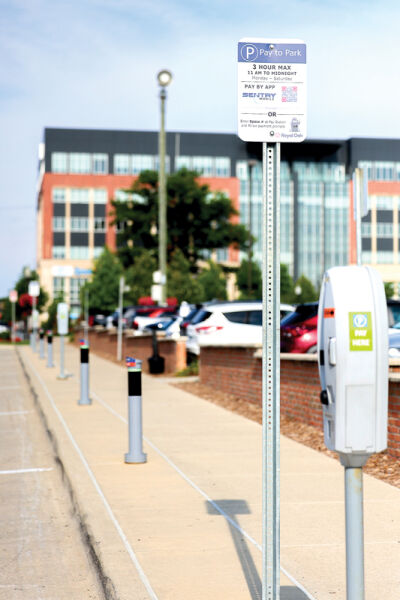  Current parking stations on East Third Street near City Hall will be changed beginning in 2026 in favor of pay stations from Flowbird and the ParkMobile app. 