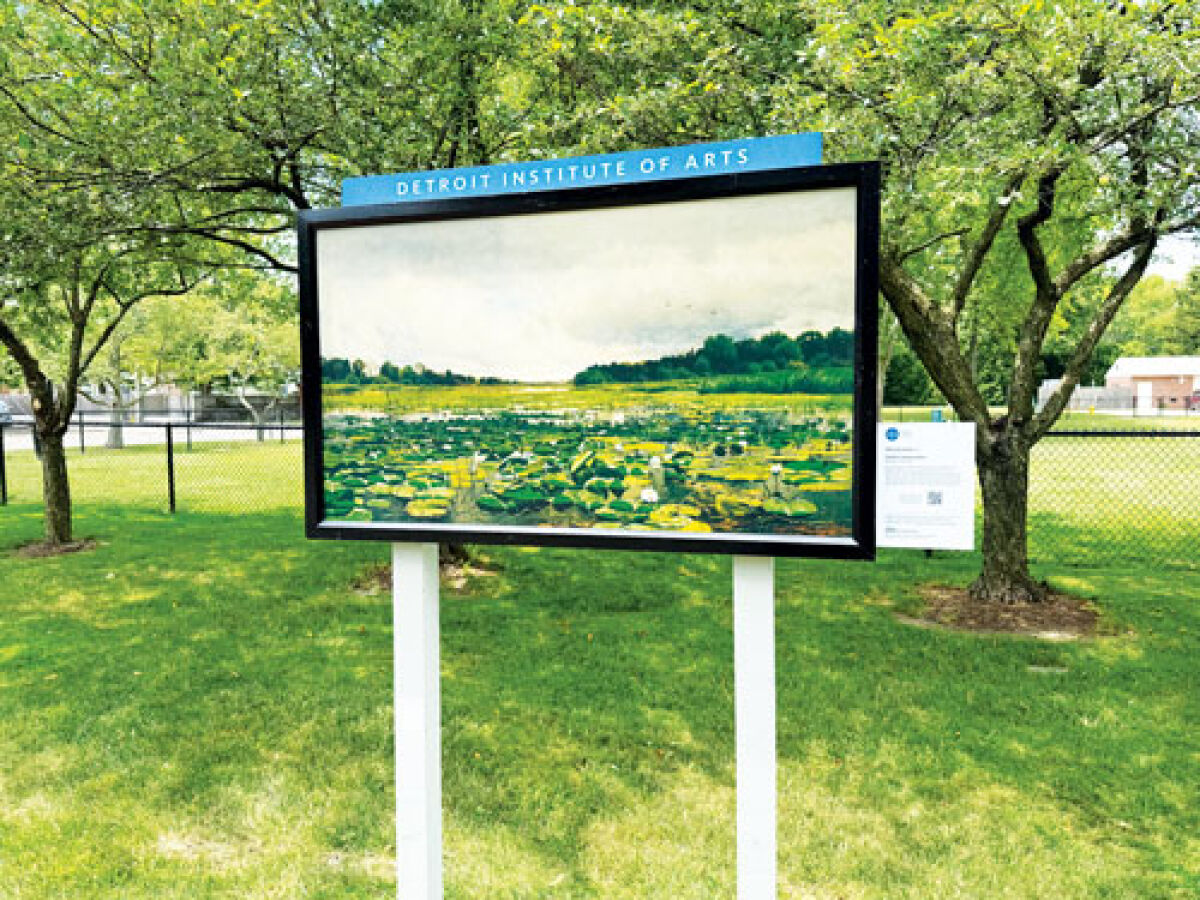  A reproduction of the 1886 painting “The Lily Pond,” by Charles Harry Eaton, can be found in front of the Grosse Pointe Woods dog park on Mack Avenue. 