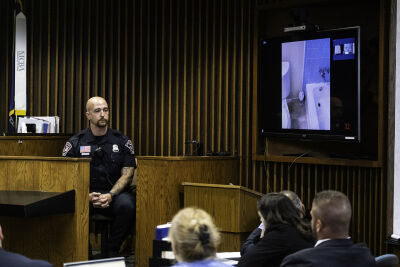 Roseville police officer Shane Nabozny testifies during the exam hearing for Deandre Booker Aug. 6. 