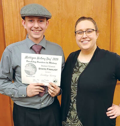  Fraser student Zack Howey and social studies teacher Tara Fugate, pictured during National History Day in 2020, will be heading to Hawaii as part of the Sacrifice for Freedom program. 