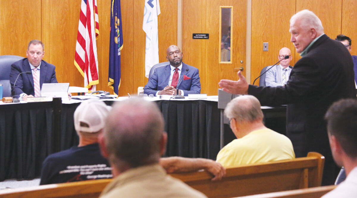  Rick Adlen speaks before the Clinton Township Board of Trustees in support of his application to the township’s Planning Commission on Aug. 11. 