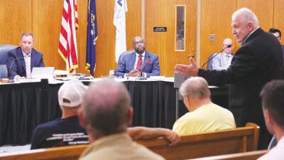  Rick Adlen speaks before the Clinton Township Board of Trustees in support of his application to the township’s Planning Commission on Aug. 11. 