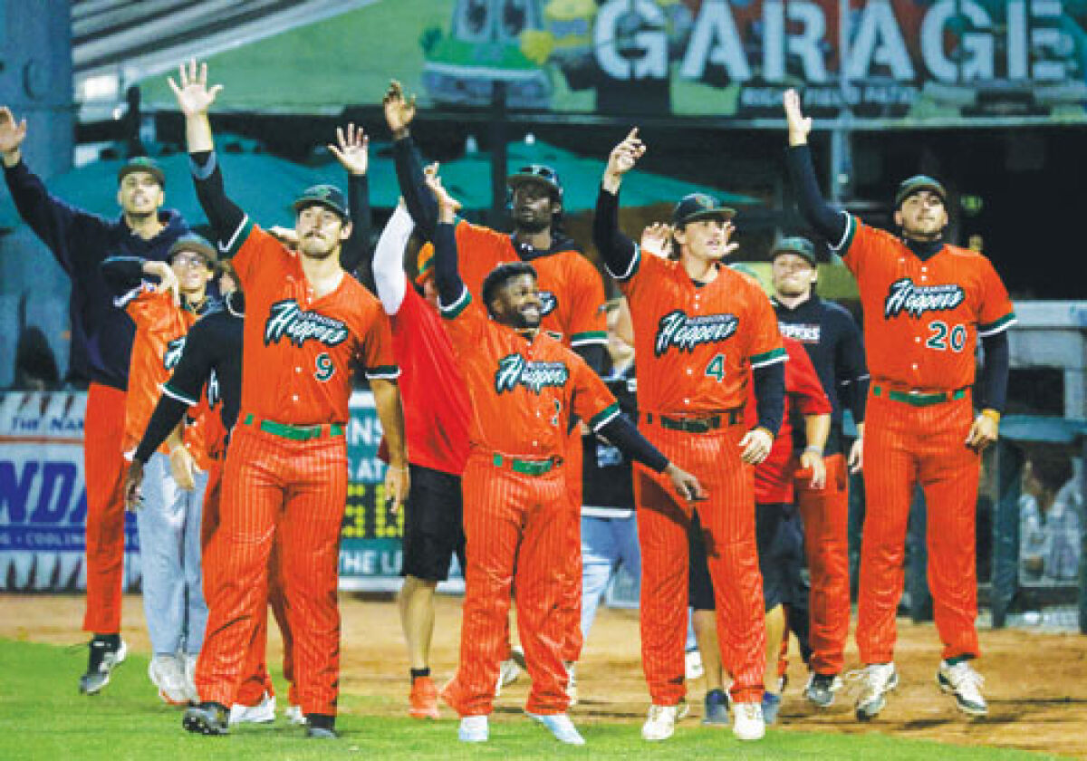  The Eastside Diamond Hoppers celebrate a run scored with a team dance in the USPBL championship game Sept. 6. 