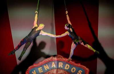  Duo Dadiva performs acrobatics high up in the big top. 
