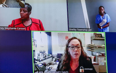  Davis; his attorney, Stephanie Carson; and Macomb County Assistant Prosecuting Attorney Elizabeth Abbo appear remotely for the arraignment. 