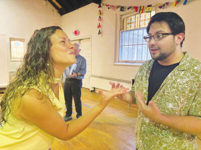  Lucia Wylie-Eggert and Ben Blondy rehearse a scene from “Forgotten,” in which they portray Lewis Bradford and his wife, Ella.  