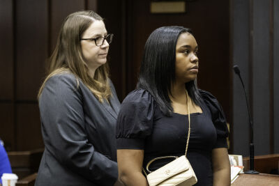  Taylor Starks, mother of 22-month-old Kyrie Starks, addresses the court during a sentencing hearing for Kimora Launmei Hodges in the 16th Circuit Court in Mount Clemens. 