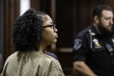  Kimora Launmei Hodges listens while Taylor Starks addresses the court. 