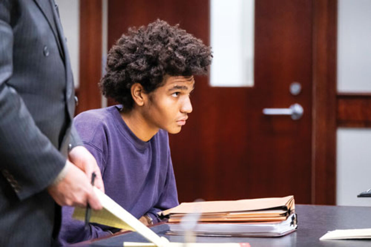  Daniel Shane Canales, 16, is seated at the defense table during his exam hearing Monday on Sept. 29 in the 41B District Court in Shelby Township. 