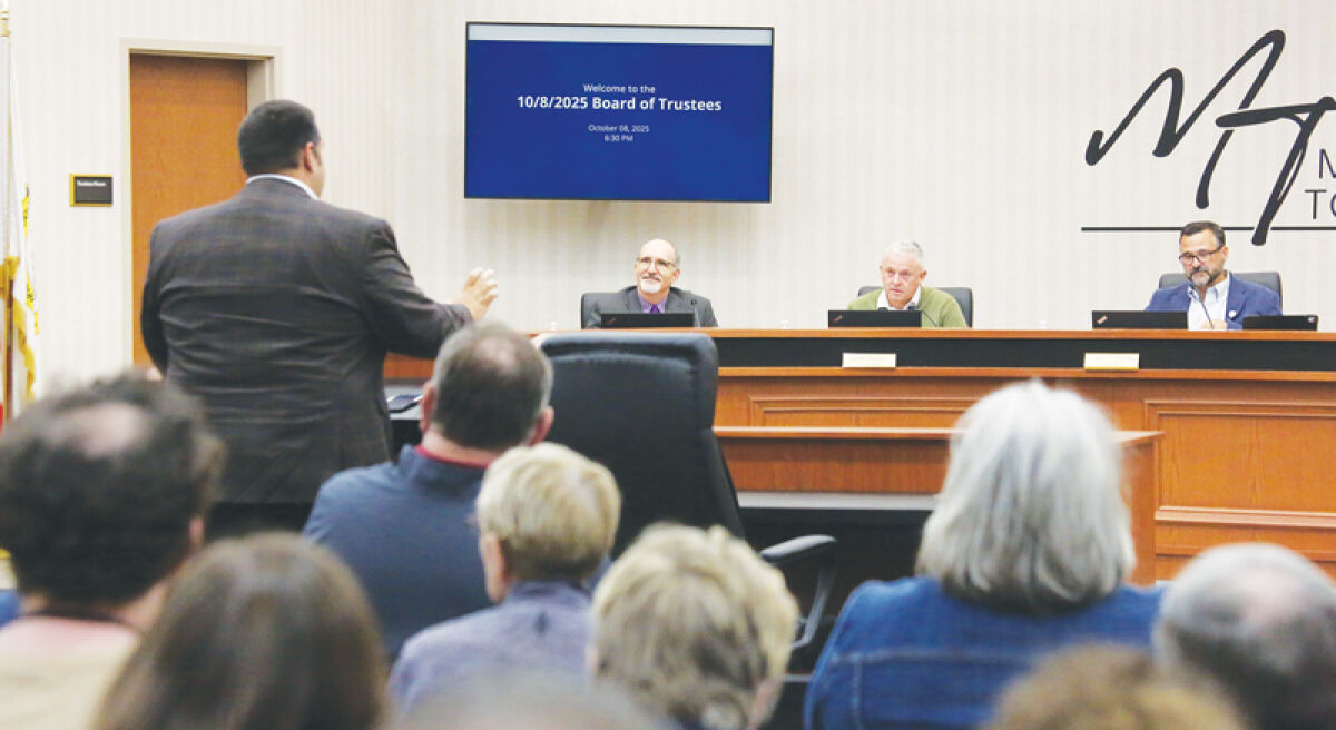  State Rep. Joe Aragona, R-District 60, addresses the Macomb Township Board of Trustees on Oct. 8 about appropriations to the township included in the 2026 Michigan budget. 