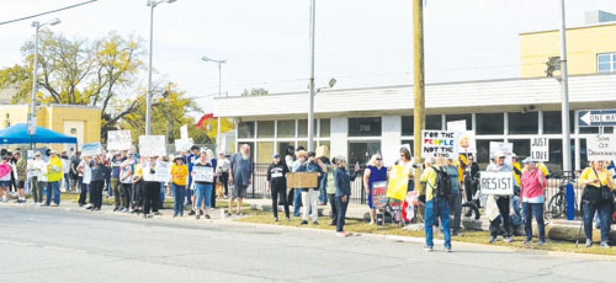  Over 1,000 people are estimated to have taken part in the No Kings protest along both sides of Mack Avenue near Cadieux Oct. 18.  