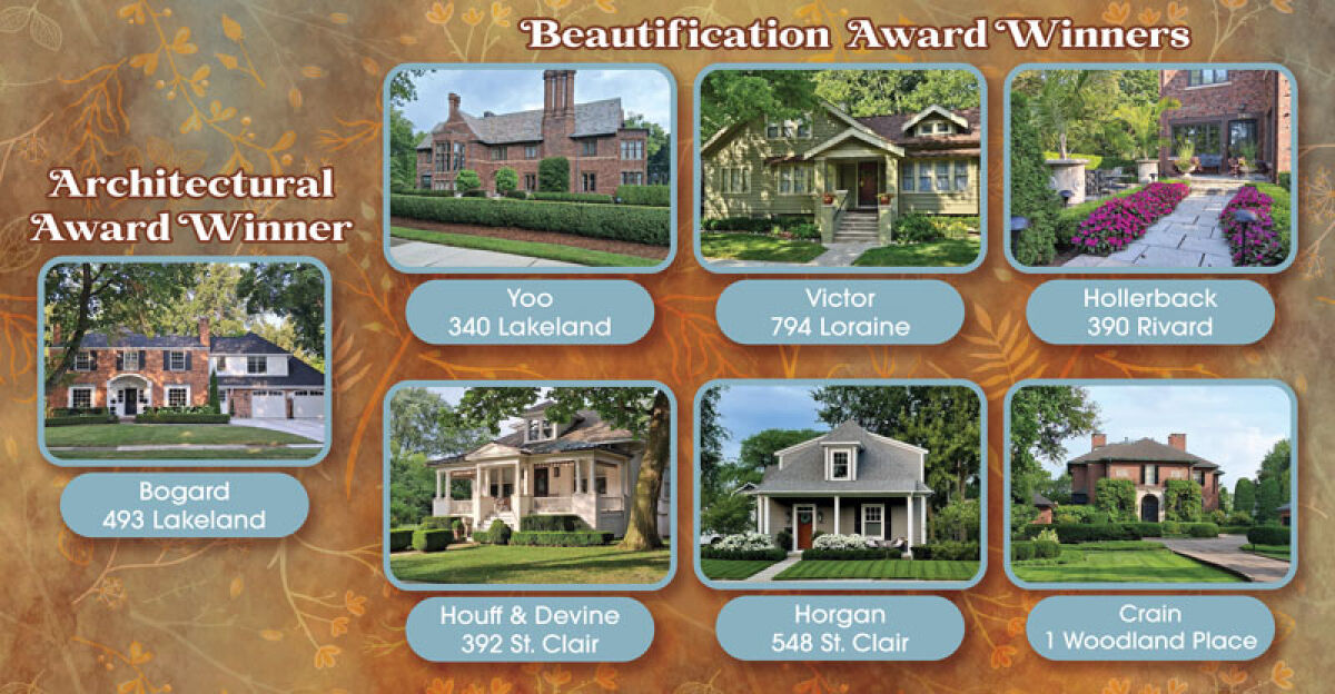  A poster was on display during the Grosse Pointe City Beautification Awards Sept. 24 showing a photo of each winning home this year. 