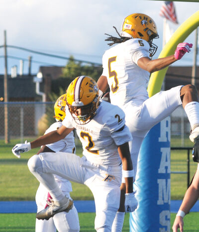  Ferndale celebrates after a stop in a double-overtime game at Madison Heights Lamphere in Week 1. Ferndale won the OAA-Gold but missed the playoffs. 