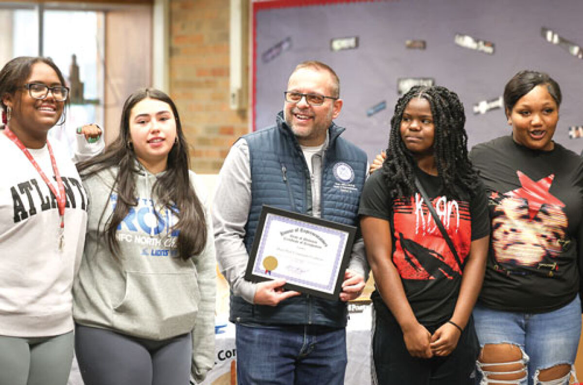  State Rep. Mike McFall, D-Hazel Park, representing Michigan House District 14, presented the Hazel Park Community Coalition with an award for his “Organization of the Month” during a meeting of the Youth Advisory Board at Hazel Park High School Oct. 20. 
