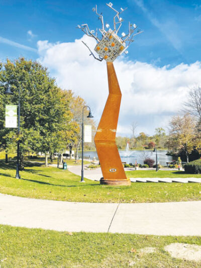  The Beacon Tree sculpture, by Israel and Erik Nordin, of the Detroit Design Center, is the first piece of art installed on a planned art walk in Shelby Township.  