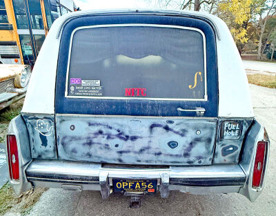  The band added some decals to dress up the hearse that transports the rockabilly band’s instruments to shows. 
