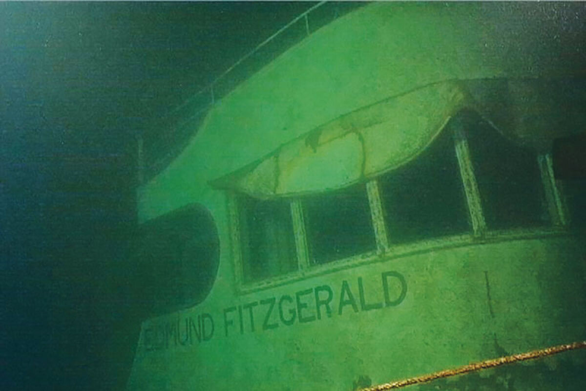  An underwater view shows the sunken ship Edmund Fitzgerald, courtesy of the Great Lakes Shipwreck Historical Society. 