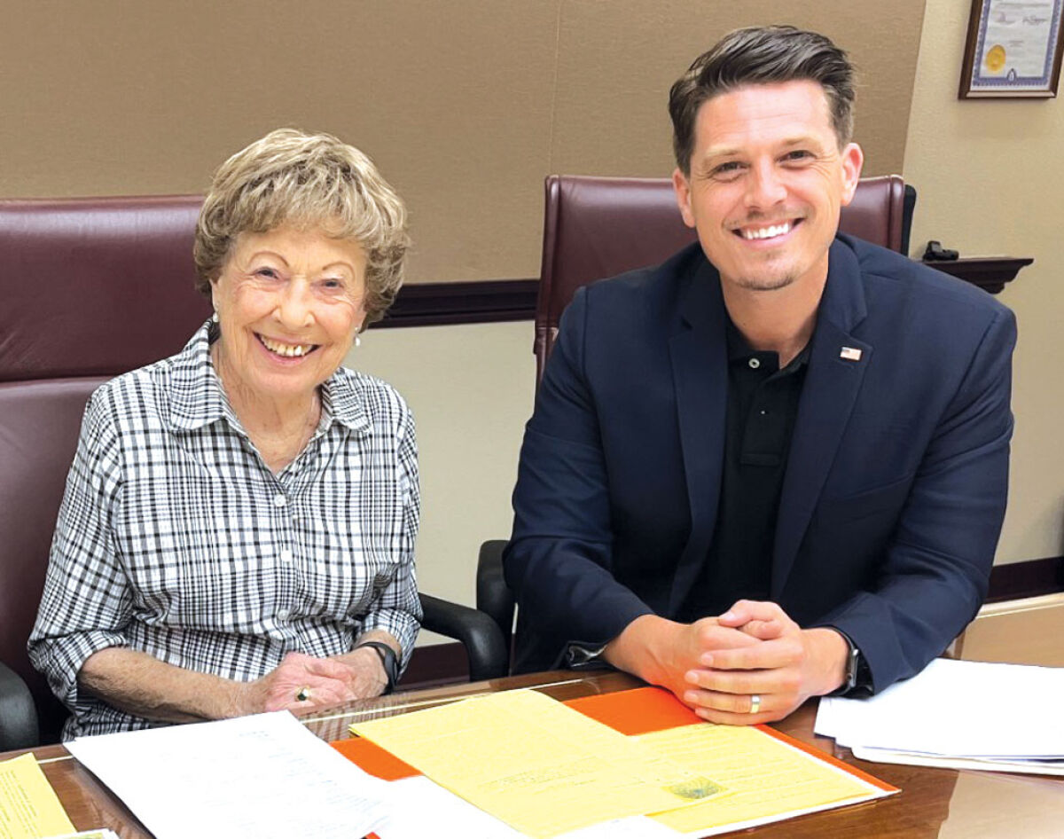  Jeanne Stine, the first woman to serve on the Troy City Council and to serve as Troy’s mayor, is seen here with the current mayor, Ethan Baker. Stine died Oct. 28 at age 96. 