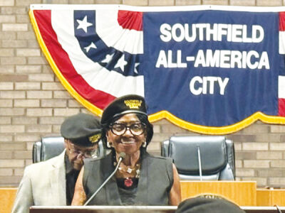  Barbara Seldon presents the opening remarks during the Veterans Day ceremony in Southfield Nov. 7. 