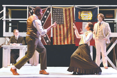  Antonio Hood performs as Jim Conley in “Parade” alongside American Sign Language shadow actor Sav Szewczul. 