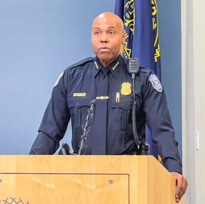  Warren Police Commissioner Eric Hawkins speaks at a press conference Nov. 18. 